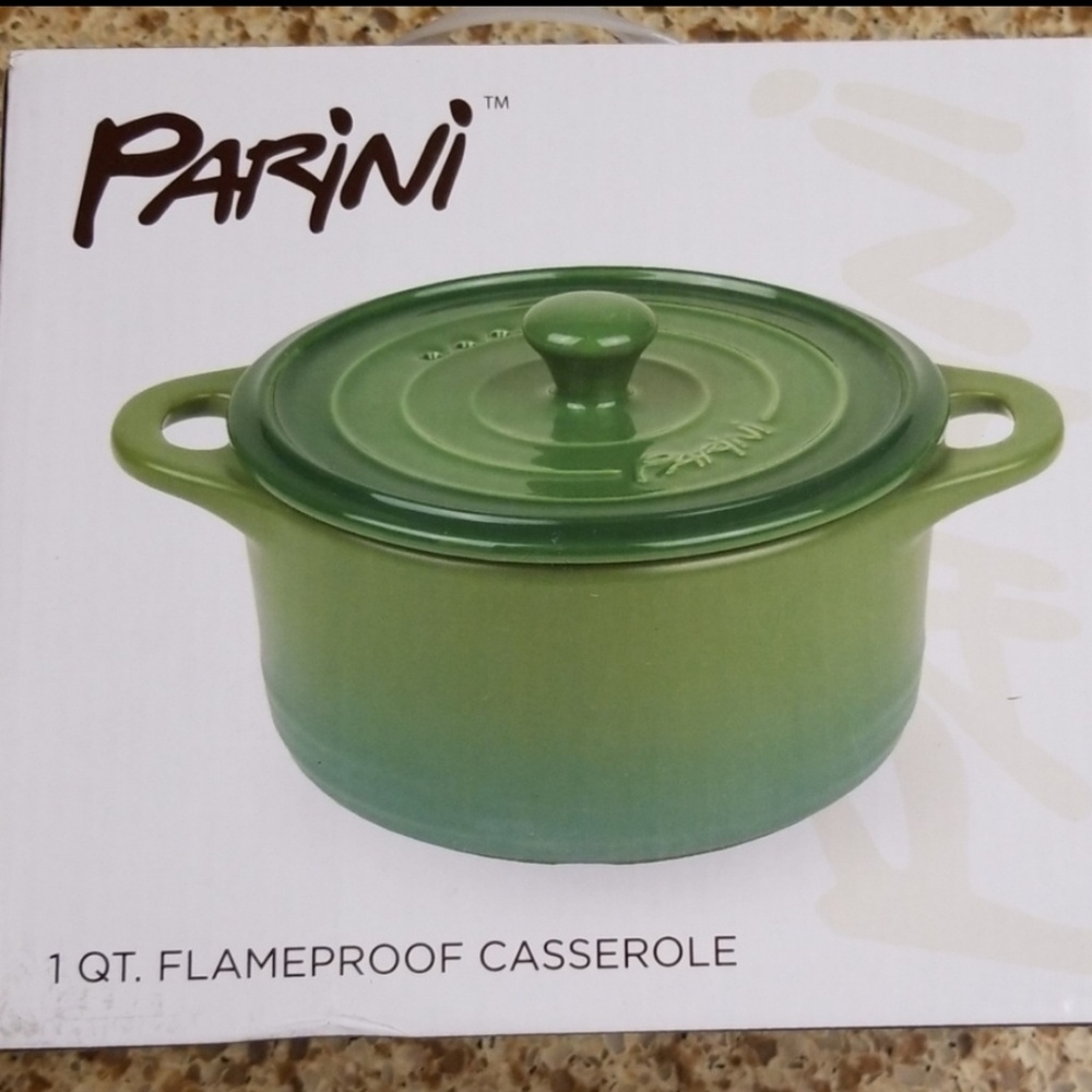 PARINI 1 QT. FLAMEPROOF GREEN CASSEROL